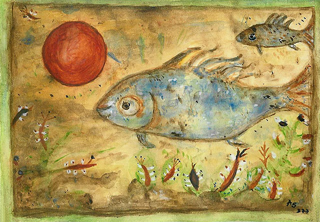 Aktuelles Andreja Soleil - Kunst in der WG - Fisch auf braunem Grund