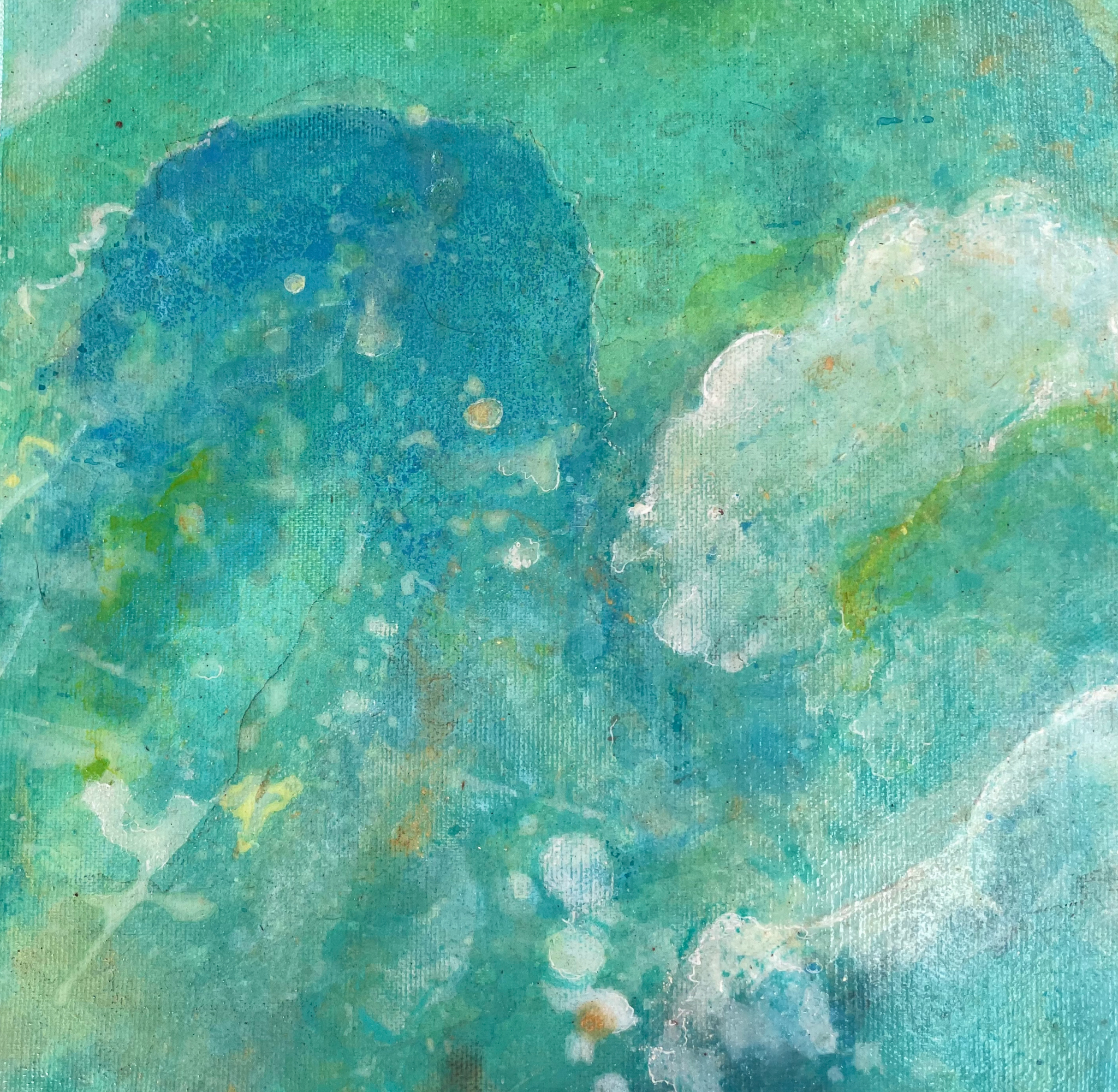 Andreja Soleil "Aquarius III. Encounter" 2023. Acryl, Kohle, Meersalz & Tusche auf Leinwand. 30 x 30 cm
