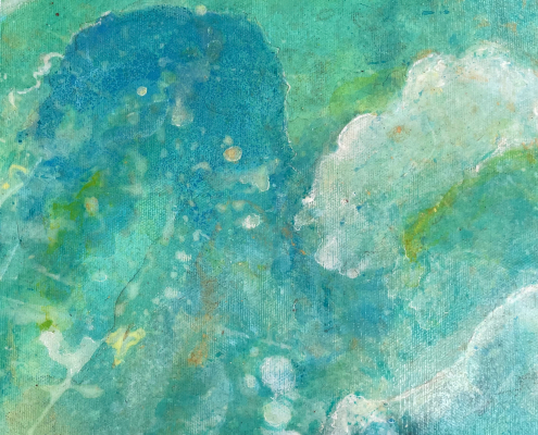 Andreja Soleil "Aquarius III. Encounter" 2023. Acryl, Kohle, Meersalz & Tusche auf Leinwand. 30 x 30 cm