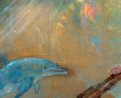 Andreja Soleil "Talisman. Detail Delfin" 2020. Acryl, Kohle und Tusche auf Leinwand, 240 x 110 cm