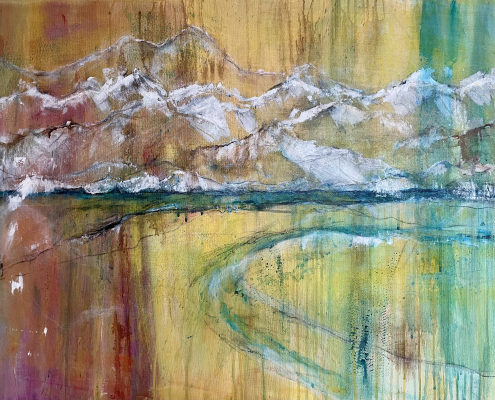 Andreja Soleil. "Kali Gandaki. Mustang Nepal. Himalaya" 2022. Acryl, Kohle und Tusche auf Leinwand, 90 x 70 cm