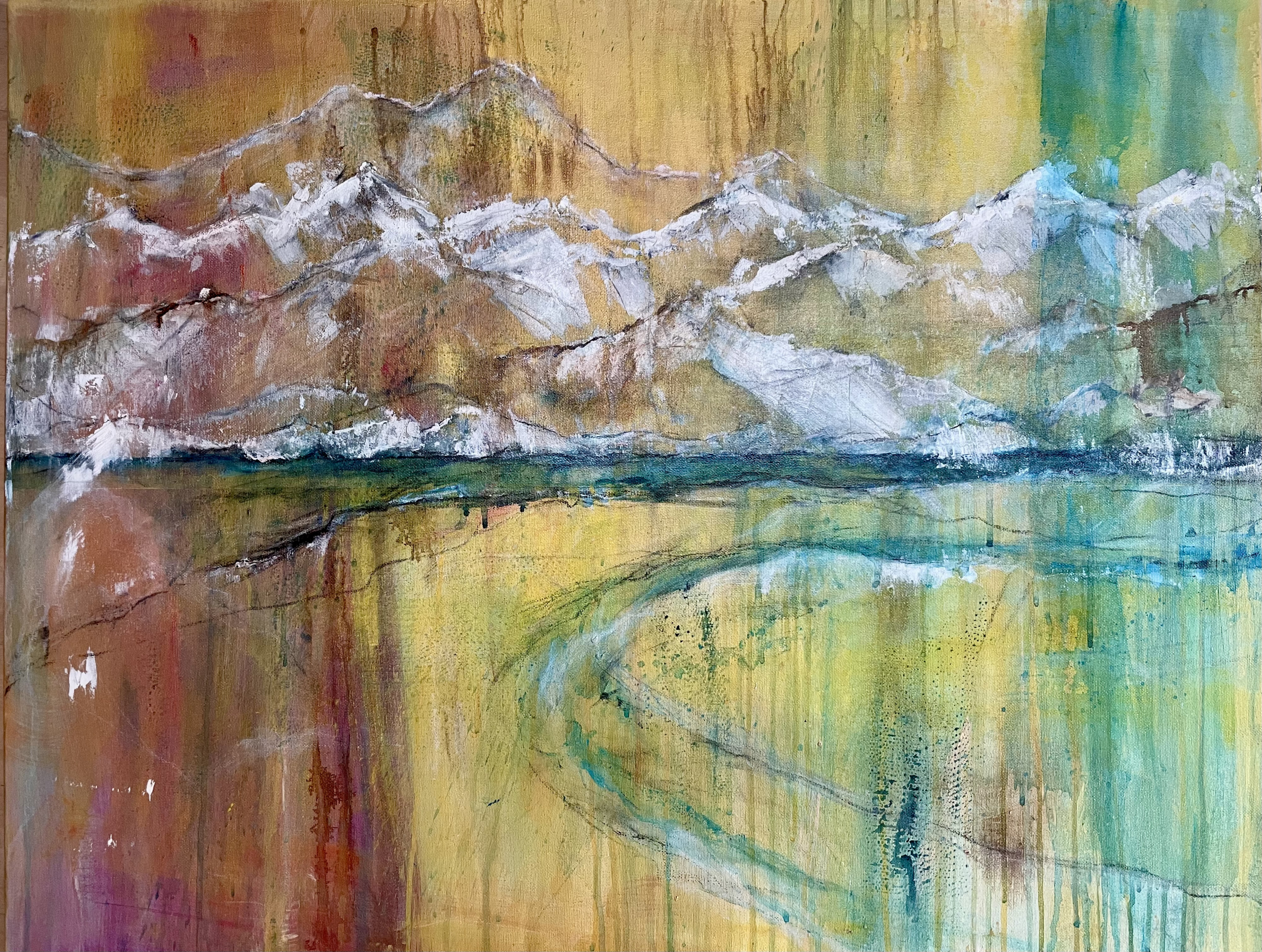 Andreja Soleil. "Kali Gandaki. Mustang Nepal. Himalaya" 2022. Acryl, Kohle und Tusche auf Leinwand, 90 x 70 cm