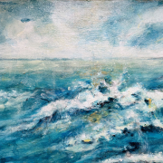 Andreja Soleil "Baltic Seascape" Pleinair Malerei, Ostsee im Winter. 2021. Acryl, Rötel, Tusche und Ostseesand auf Leinwand, 34 x 28 cm