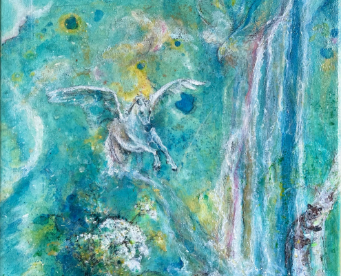 Andreja Soleil "Fairy Tales I" 2023. Acryl, Kohle und Tusche auf Leinwand, 30 x 30 cm